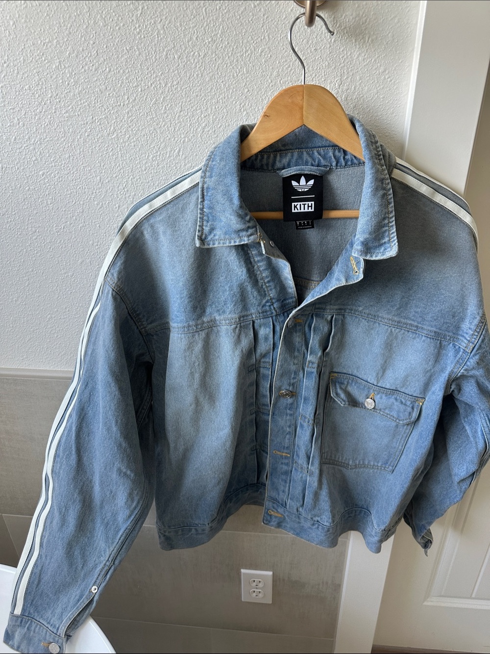 Kith for Adidas Blue Denim Bomber Jacket with White Stripes